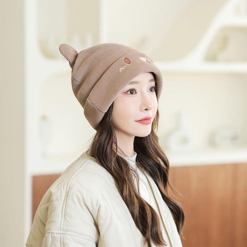 Winter Cute Cat Ear Knitted Hat Warm Beanie Winter Pullover Cap for Womens Girls