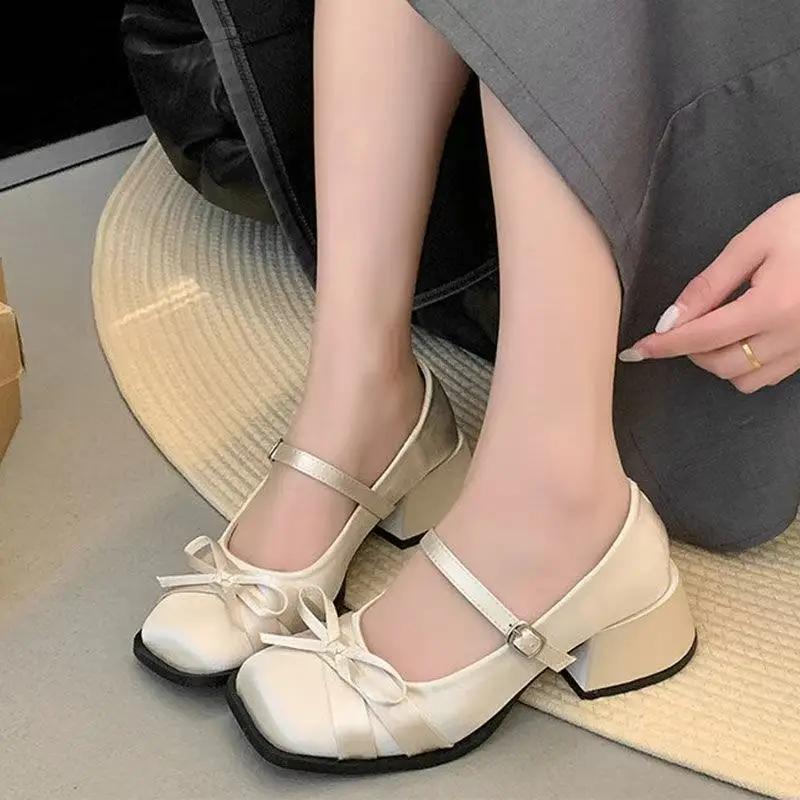 Fashion New Spring Autumn Mary Jane Shoes Fashion Shallow Round Toe Mid Heel Pumps Ladies Elegant Outdoor Single Shoes