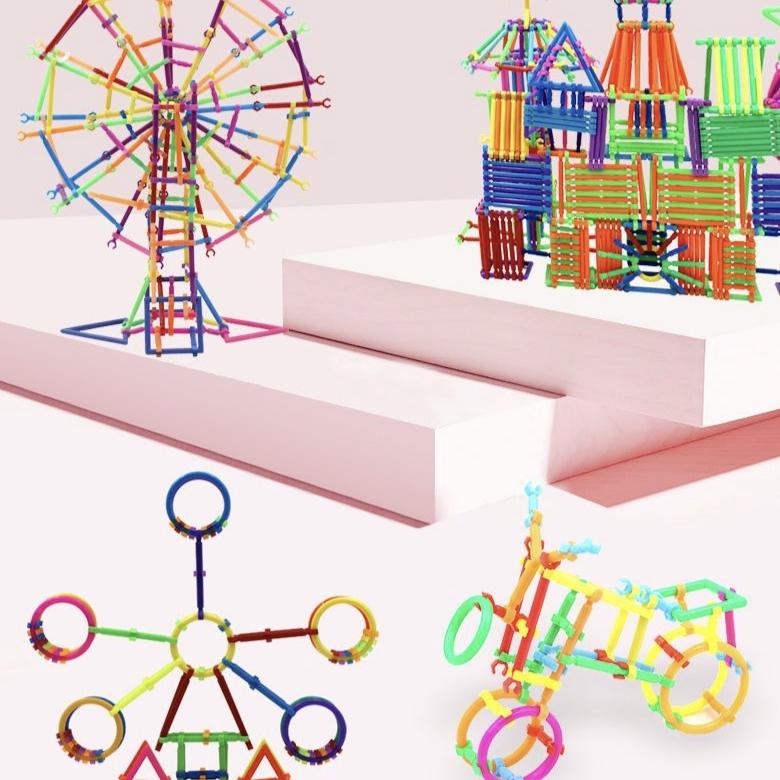 Kids DIY Straw Building Blocks, STEM Educational Magic Sticks, Creative Interlocking Construction Toys for Toddlers