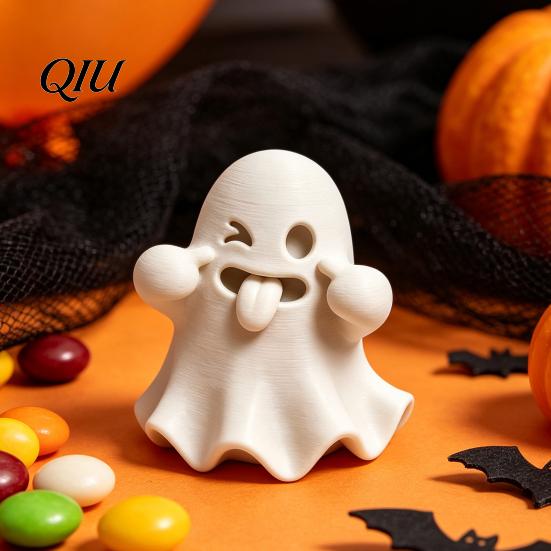 Spooky Home Decor Halloween Ghost Figurine, 3D Printed Cute Face Statue, Desk Accessories Tabletop Ornament for Shelf, Desk, Party Indoor Accents
