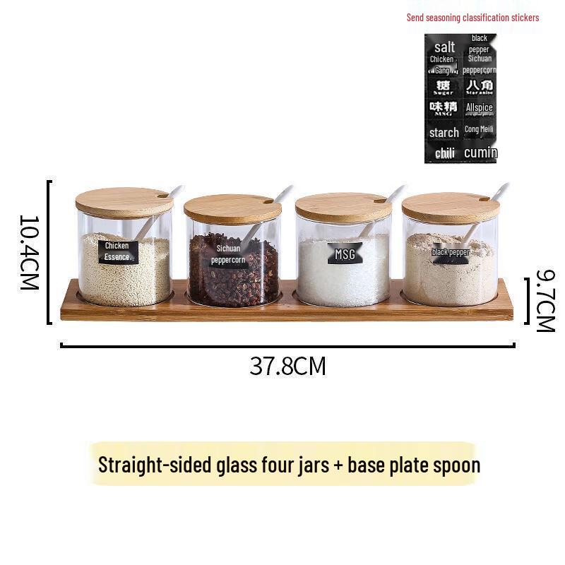 Набор стеклянных баночек для специй с бамбуковым подносом