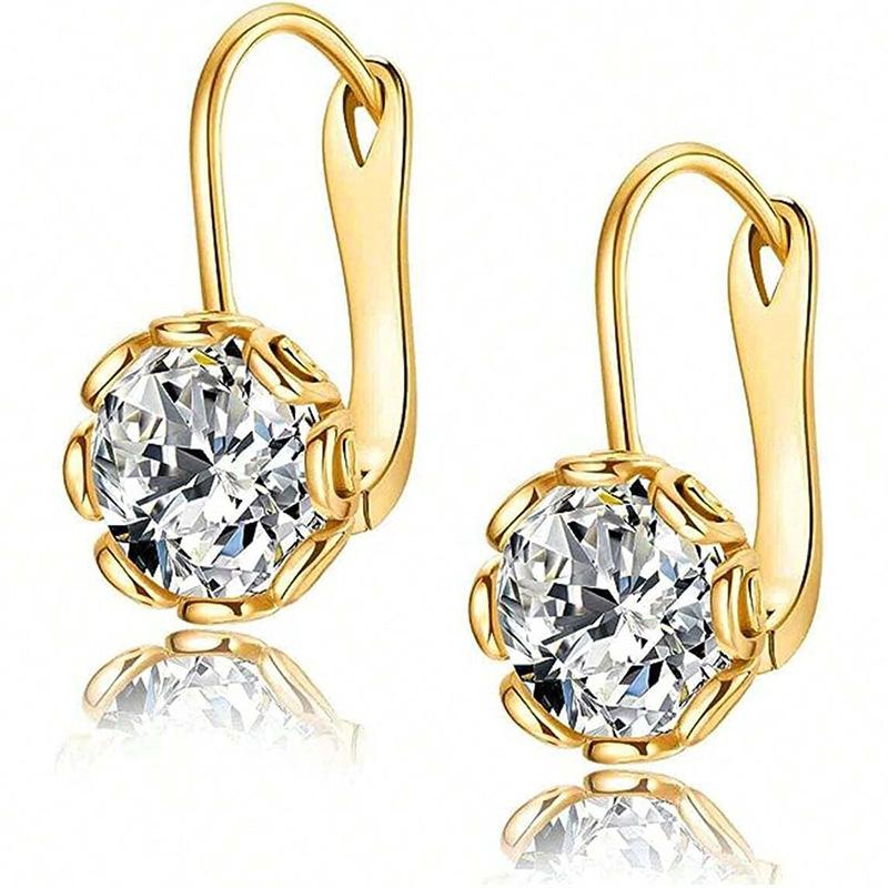 

Round zircon ear buckle elegant and generous women s earrings simple style temperament earrings золотой