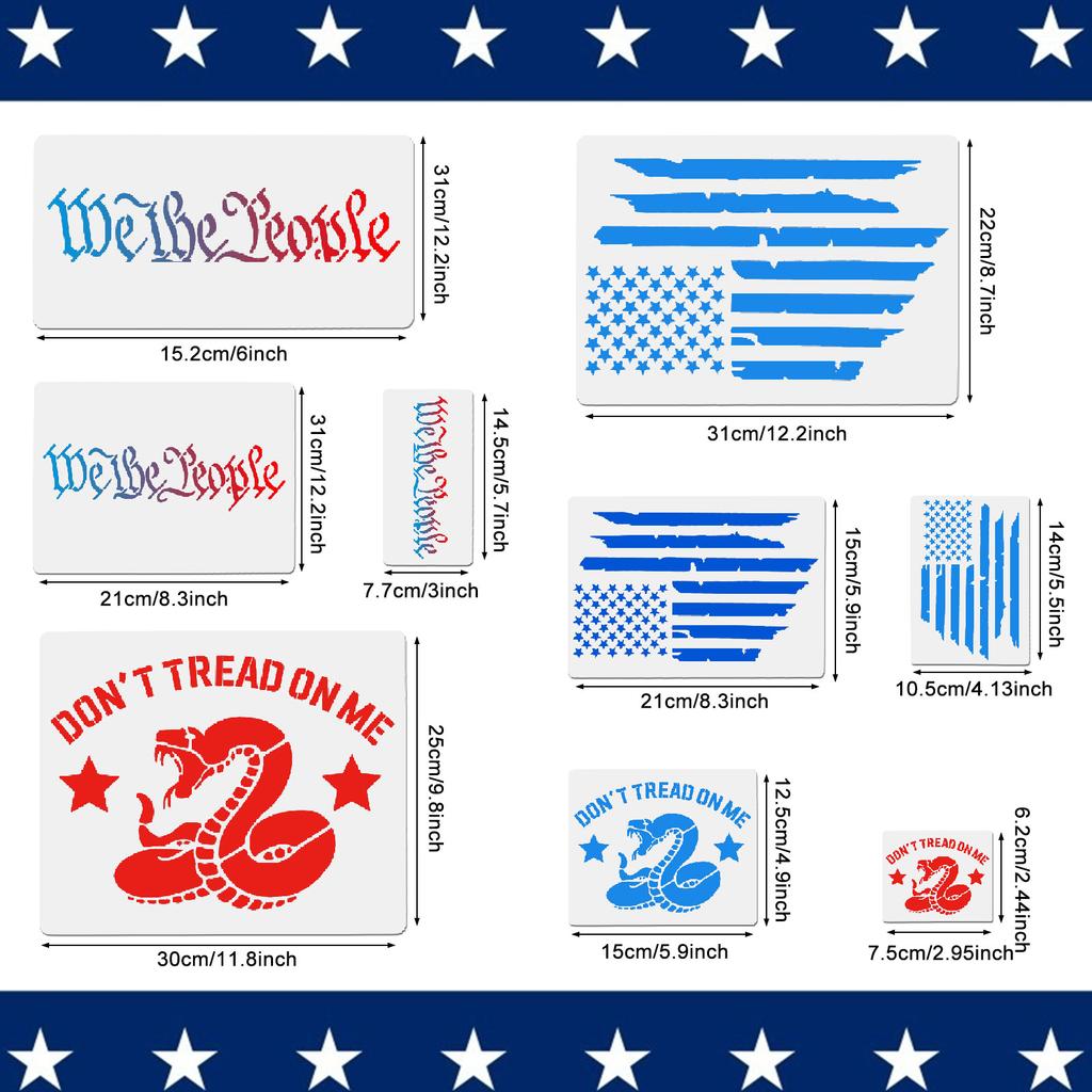 9 Pcs American Flag Stencils We The People Stencil Don'T Tread On Me Stencils