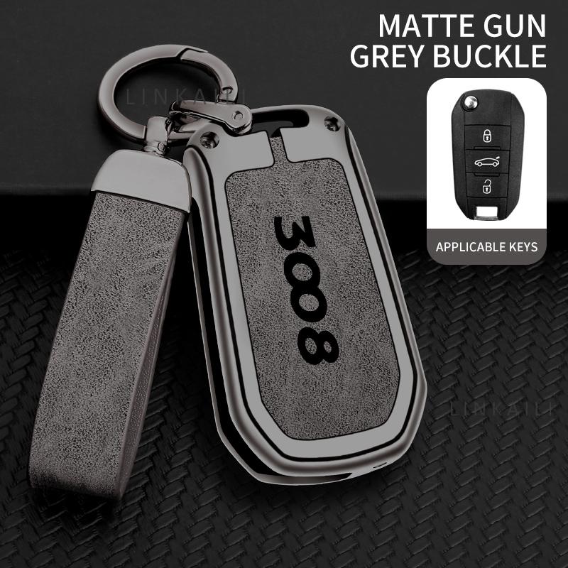 Custodia Portachiavi Auto in Lega di Zinco e Vera Pelle Adatta per Peugeot 3008 Custodia Portachiavi Auto Snap Accessori Auto