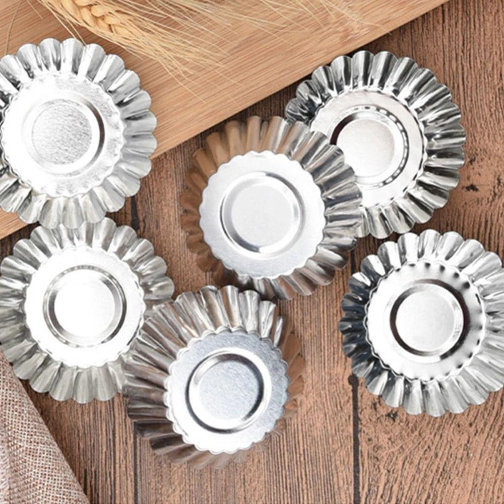 50Pcs Aluminium Zinc Zinc Alloy Egg Tart Cup Mold Reusable Kitchen Baking Mold Egg Tart Baking