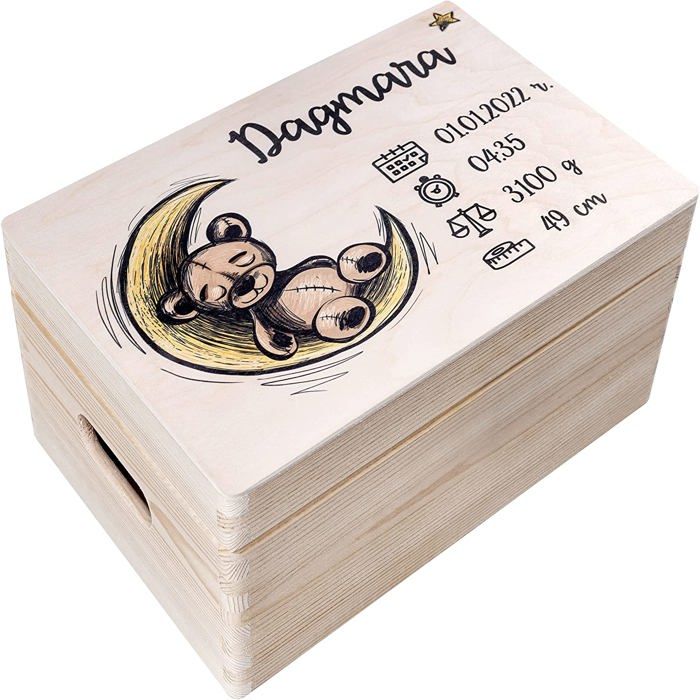 Coffret souvenir naissance - Boîte à souvenir enfance - Coffret naissance - 30 x 20 x14 cm - Motif Ours en peluche