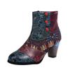 Fashion Vintage Leather Women Boots Bohemian New Female Retro Printed Buckle Soft Zipper Ankle Boots Women Botines Mujer Botas Feminino