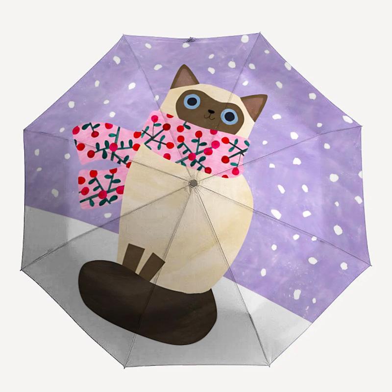 

1pc Winter Cat Automatic Folding Umbrella, 8 Ribs for All-Season Use, Portable for Travel & Outdoor Activities 020