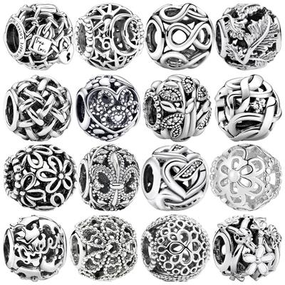Pixar Hollow-out Round Woven Flower Queen Charm Bead European Silver Bracelet Necklace DIY Jewelry Gift for Women