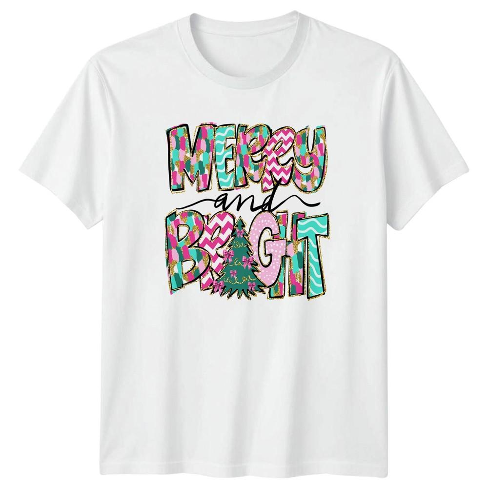 Merry And Bright Christmas Holiday Unisex Unisexs Graphic Tee Shirt S