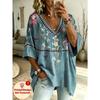 Women's large-size V-neck T-shirt, retro casual top, with printed design, fashionable and versatile ,machine washable.