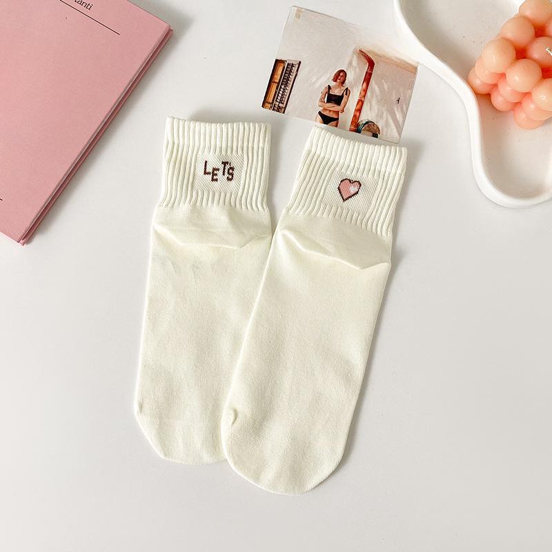 

Женские весенне-летние повседневные хлопковые носки с надписью в рубчик 1 pair молочный белый