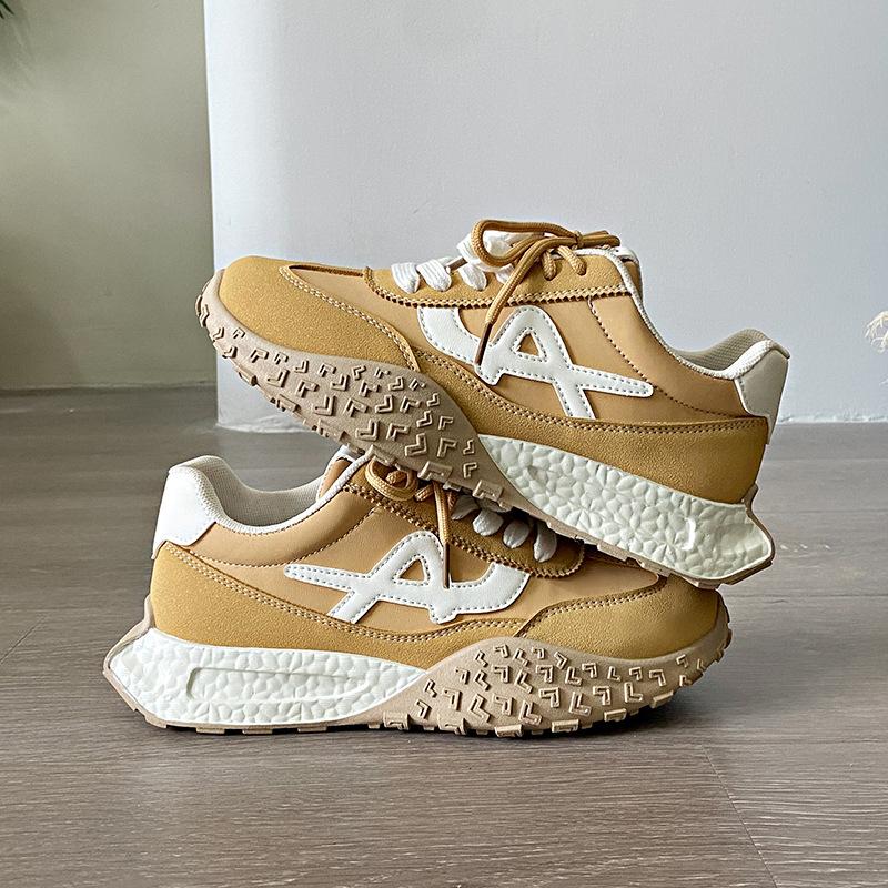 2025 spring new thick-soled German training shoes women's trend comfortable and versatile Forrest Gump shoes fashion leather casual shoes single shoes