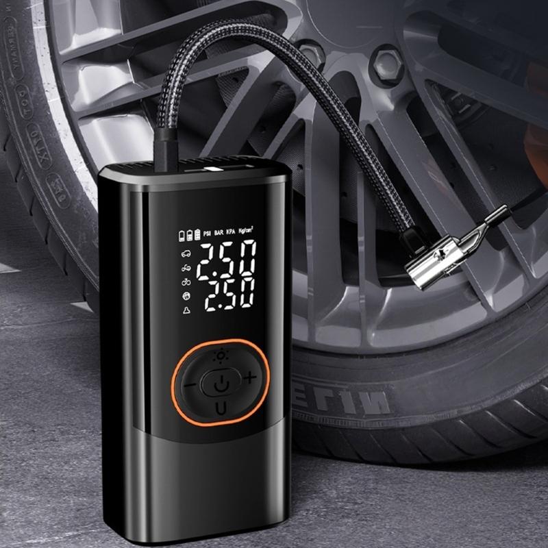 Fast Electric Air Inflator Compressor Pump For Car Bicycles Tires Wireless Charging Auto Stop And Emergency LED Light