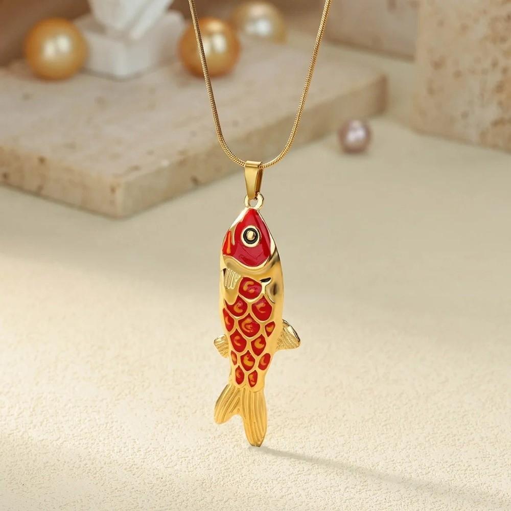 Elegant Enamel Ocean Necklace Snake Chain Marine Life Necklace Cute Fish Pendant Necklace  Daily
