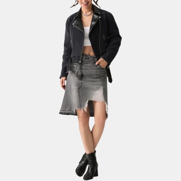 Levis Comfortabele Effen Kleur Slim Fit Faux Lederen Kraag Lange Mouw Denim Jas Dames jassen Zwart 002YK-0000