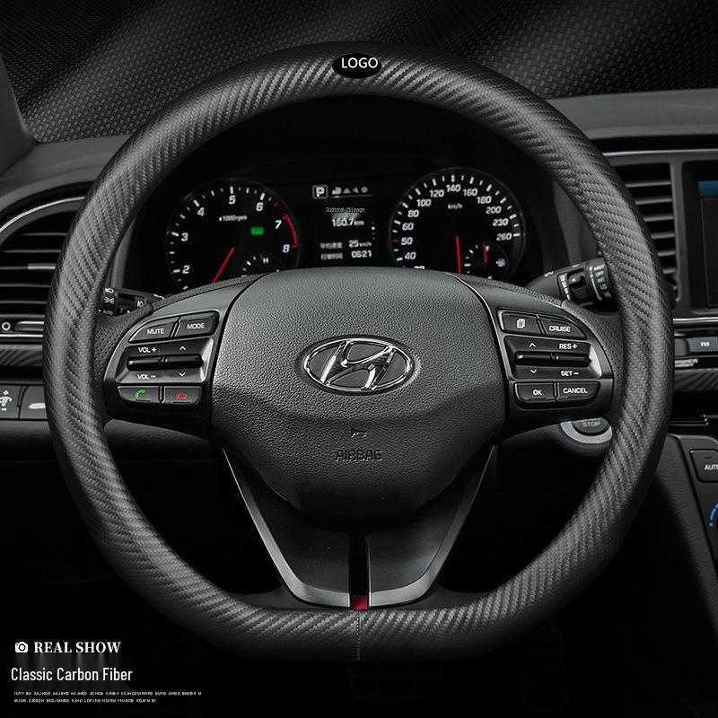 Compatible Steering Wheel Cover for Hyundai Models: Ix35, Lingdong, 25 Yue Dong, Reina, Mingtu, Festa, Langdong, Tucson - Carbon Finish