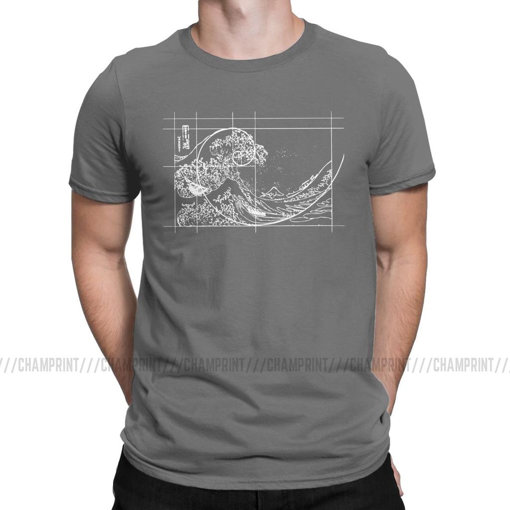 Hokusai trifft Fibonacci-Folge Goldener Schnitt Herren T-Shirt Mathe Technik Geek Lässige T-Shirts Rundhals-T-Shirts Übergrößen Oberteile