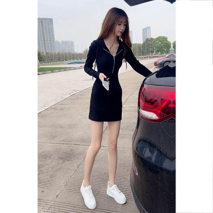 

Autumn chic skirt autumn dress small Internet celebrity hottie hip skirt long sleeve dress new women S чёрный