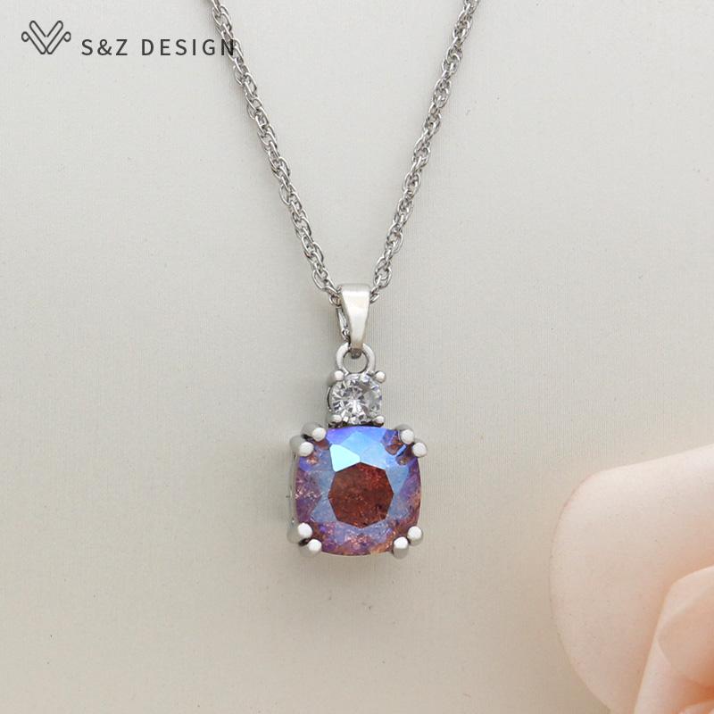 Mode Maillard automne hiver Orange carré cristal ensembles de bijoux pour les femmes couleur or Rose boucles d'oreilles