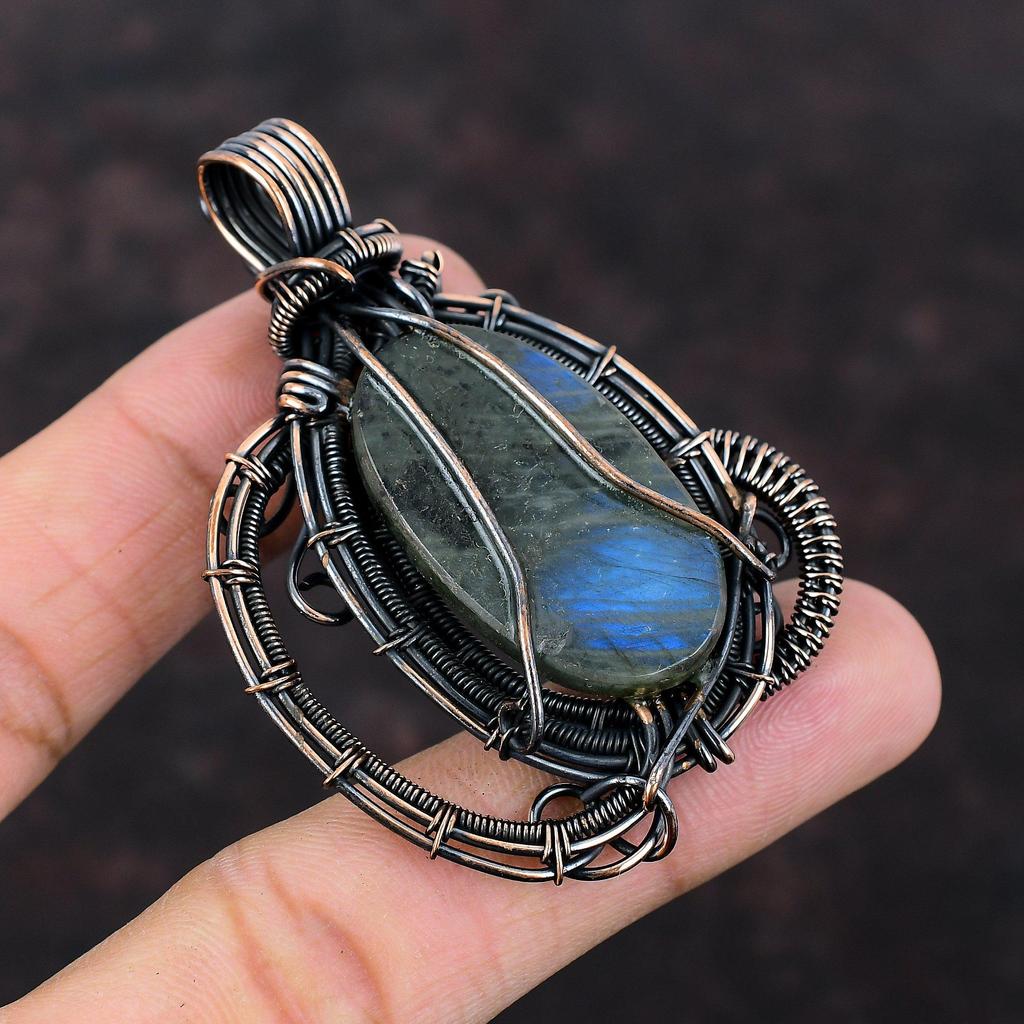 Labradorite Pendant Copper Wire Wrapped Pendant Gemstone Pendant Boho Hippie Pendant Copper Jewelry For Gift Handmade Jewelry Dainty Pendant