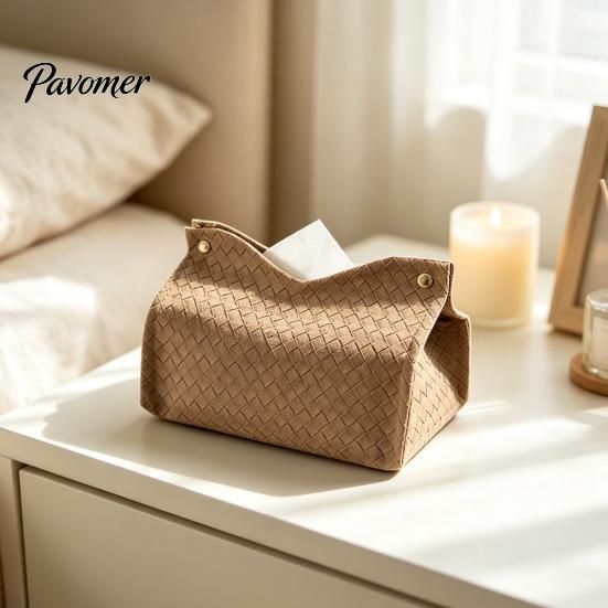 Durable Kitchen Paper Organizer PU Leather Tissue Box Holder, with Snap Design, Portable Foldable Case for Office Facial Dispenser, Desk And