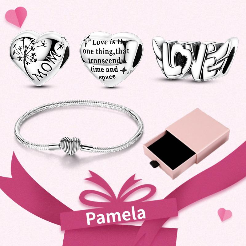 Pink Heart Charm Set 925 Original Silver Charms Bracelet With Gift Box For Women Wedding Anniversary Jewelry Gift 4pcs/lot
