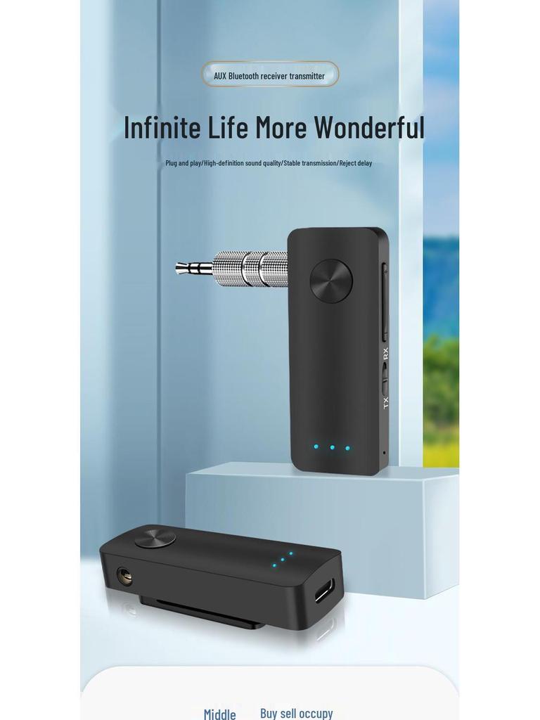 T66 AUX Bluetooth 5.0 Car Adapter: 2-in-1 Wireless Audio Receiver & Transmitter