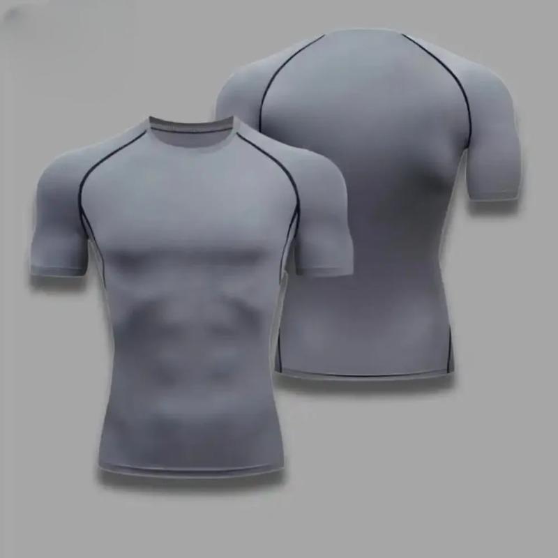 Men Quick-Dry Athletic T-Shirt Breathable Stretchy Moisture-Wicking Short Sleeve Compressed Fitness Gym Sports Workout 8 Colors
