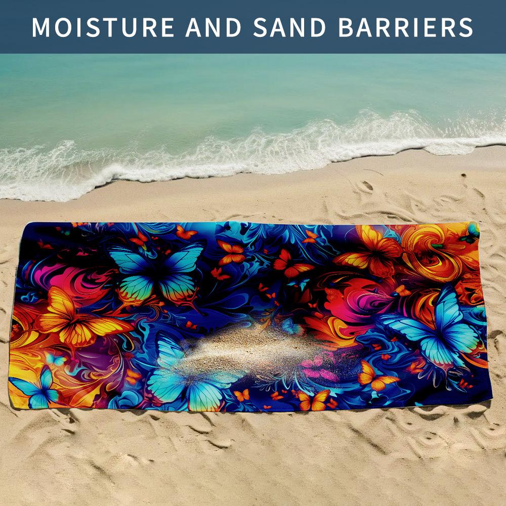 Fargerikt sommerfugl strandhåndkle Bærbart hurtigtørkende dobbeltsidig fløyelstrykt badehåndkle