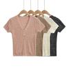 V-neck hollow short-sleeved T-shirt women's summer new American Spice Girl style solid color slim-fitting and thin bottoming shirt top