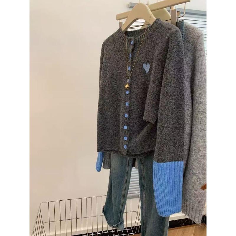 

Gray knitted cardigan sweater for women s small thickened autumn and winter inner wear can be worn outside bottoming shirt high sense design sense L синій