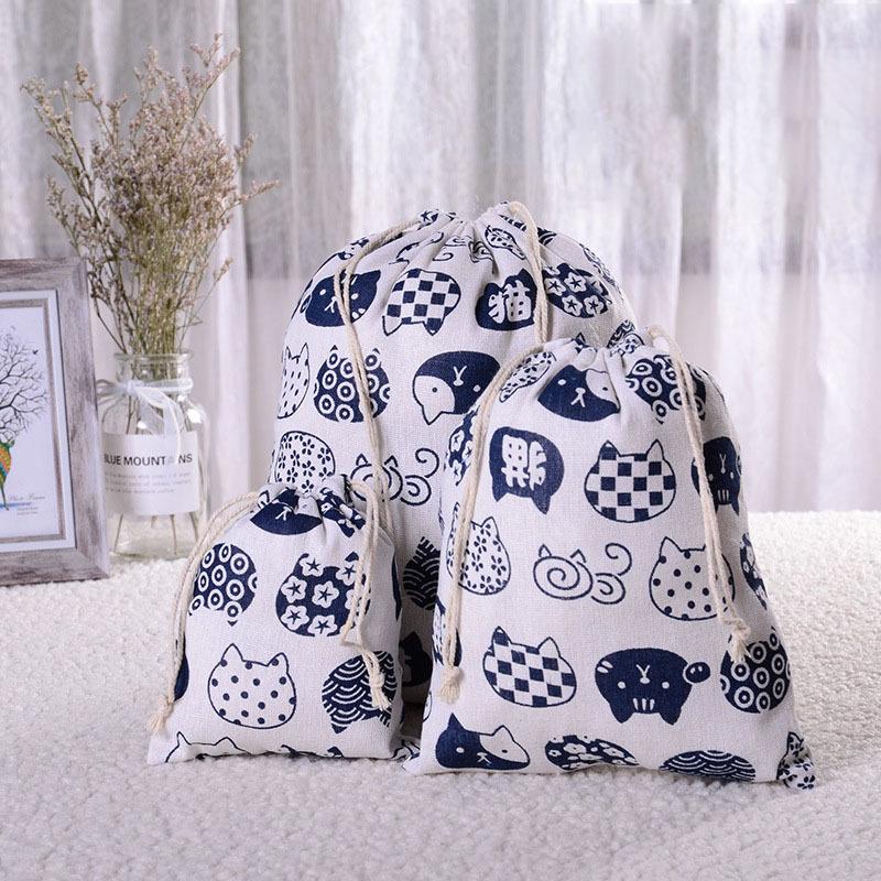 Kočka Medvěd Kreslený Stahovací Šňůrka Bavlněná Lněná Úložná Taška Dárková Cukrovinka Šperky Organizér Make-up Kosmetika Mince Klíče Tašky 49002