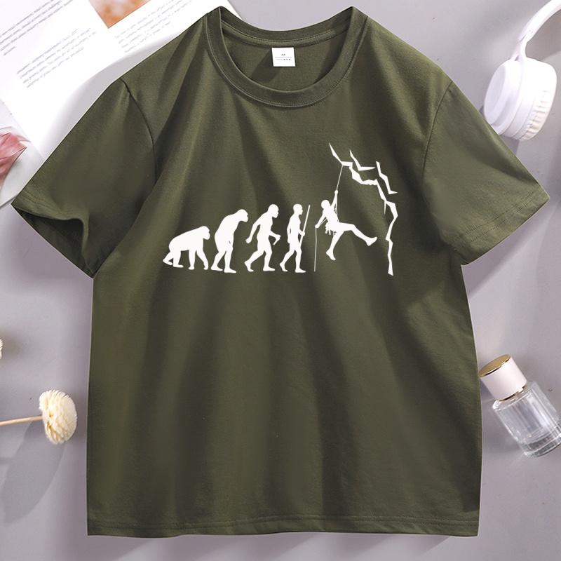 

Funny Evolution of Rockclimbing Tshirt Women Outwear Climbing T Shirt Casual Short Sleeve Tees Breathable Cotton Unisexs Clothing 4XL