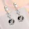 New Trendy 925 Silver Earrings For Women Vintage Black Hollow Rose Flower Ear Jewelry Lady Anniversary Accessories