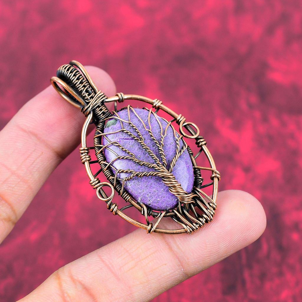 Tree Of Life Purpurite Pendant Copper Wire Wrapped Pendant Handmade Pendant Unique Copper Jewelry Natural Gemstone Pendant Anniversary Gifts