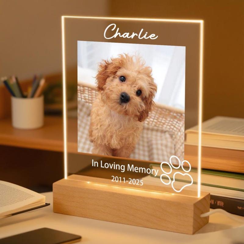 Personalized Pet Photo Acrylic Ornament Wooden Base Custom Pet Silhouette Decor Sign Home Desk Entrance Cute Pet Keepsake Gift