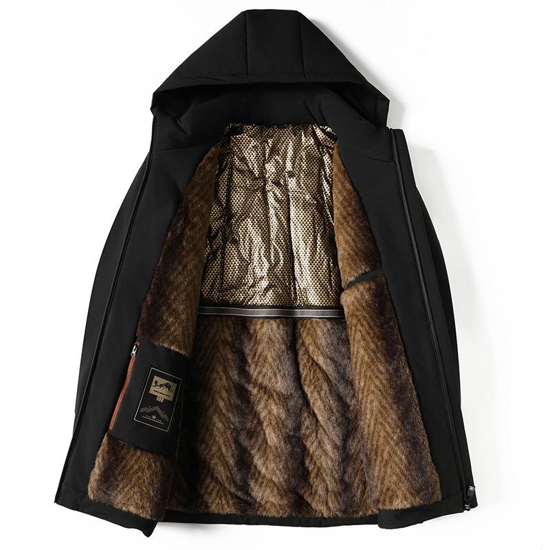 Cozy Up Men's Puffer Coat Winter Long Quilted Jacket Zip Up Fleece Lined Down Jacket Windproof Warm Thicken Hooded Parka Coa