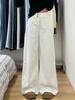 Women's Plus Size High-Waisted White Wide-Leg Jeans - Spring New Arrivals, Slimming Loose Fit for Pear Shape Body, Floor-Length.