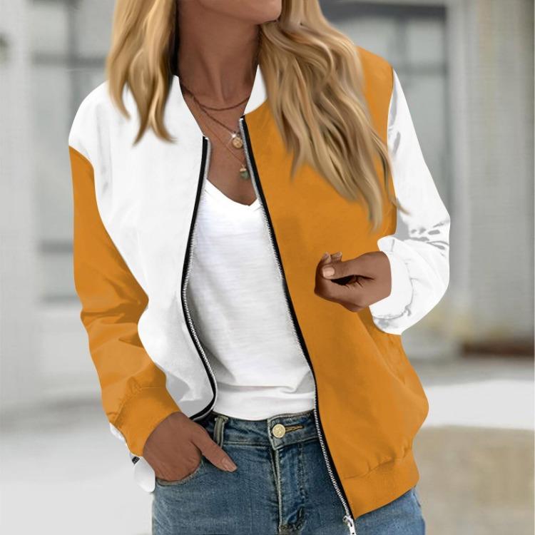 Print Round Neck Casual Long Sleeve Zipper Jacket Fashionable Women