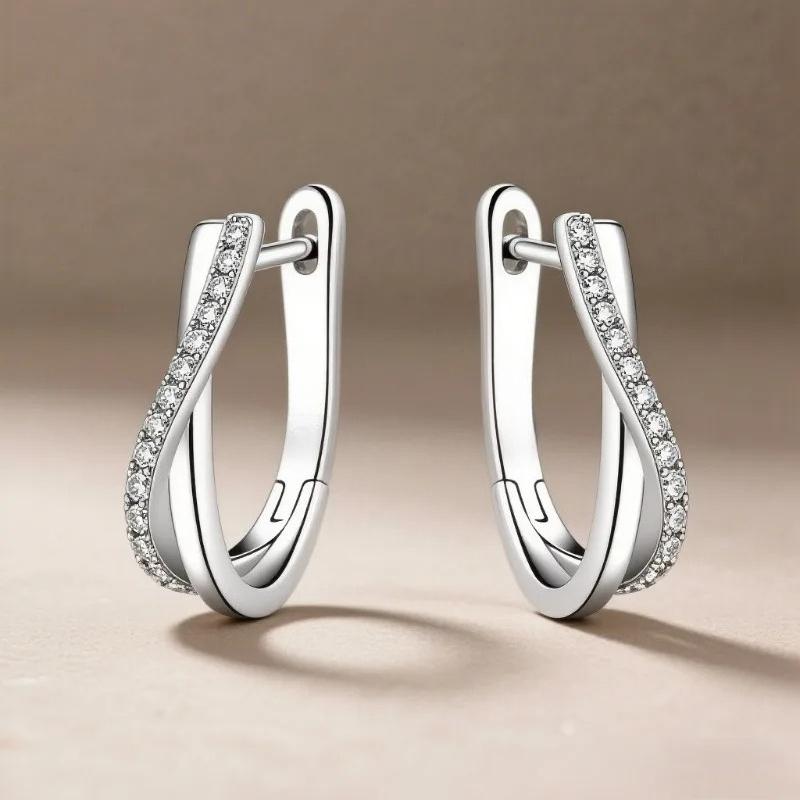 925 Silver Small Hoop Earrings For Women Luxury Elegant Love Heart Cubic Zirconia Earring Classic Party Wedding Jewelry