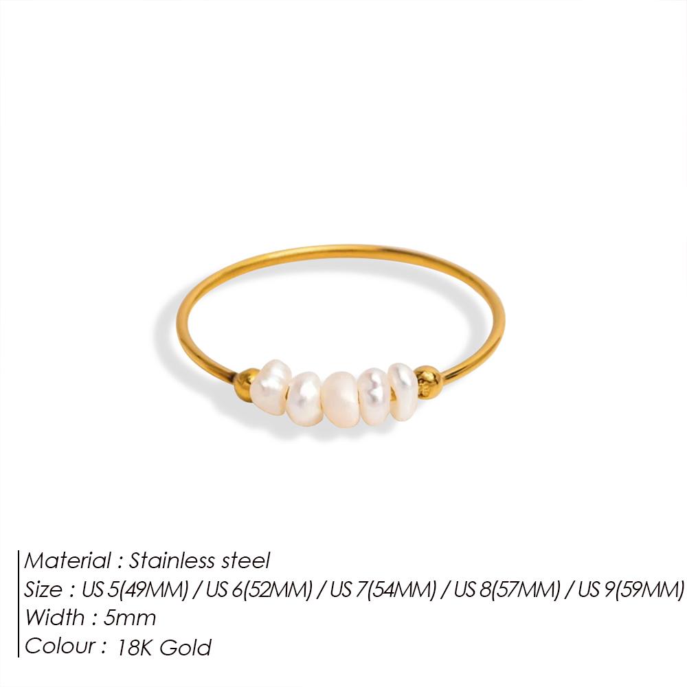Fashion Freshwater Pearls High Quality Stainless Steel Gold-Plated Round Rings Holiday Jewelry Gifts