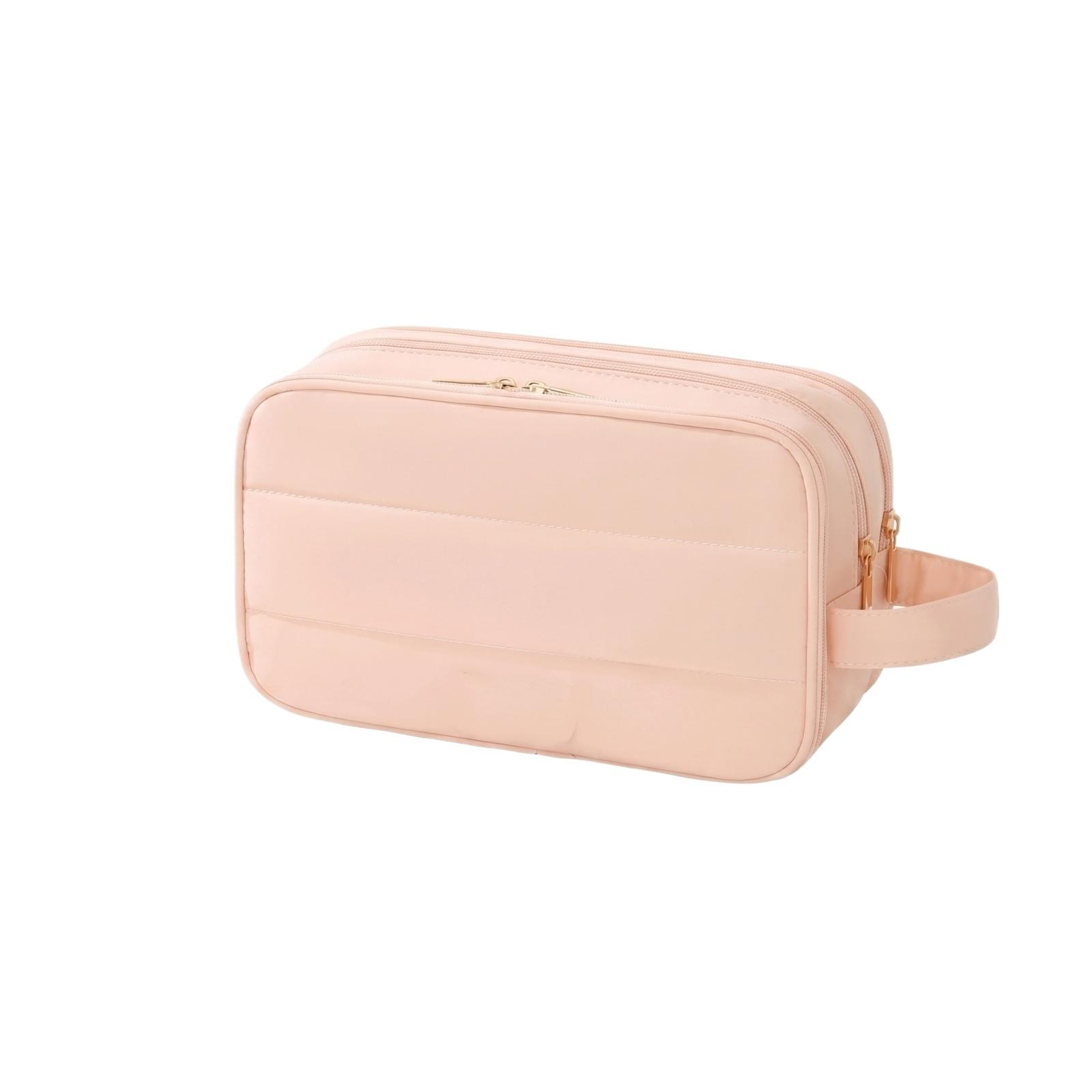 

Travel Makeup Bag Portable Toiletry Organizer Double Zipper Compartments Lightweight Durable Storage Case with Handle for Cosmetics Accessories one size розовый