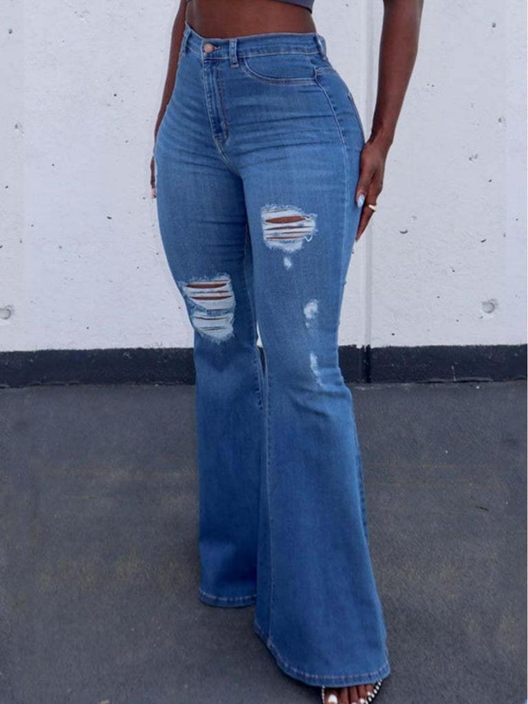 Women's High-Waisted Elastic Jeans: European and American Style, Plus Size Available