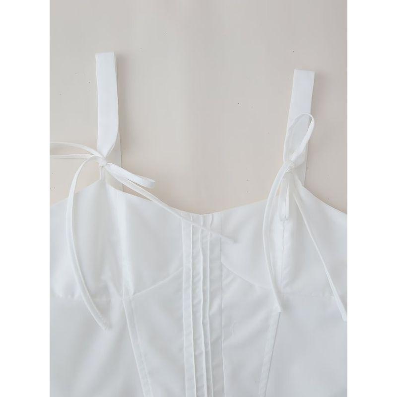 Kaslead New Arrival Women's Clothing Fashion Style Fashion Minimalist Fresh White Bow Suspenders Tops