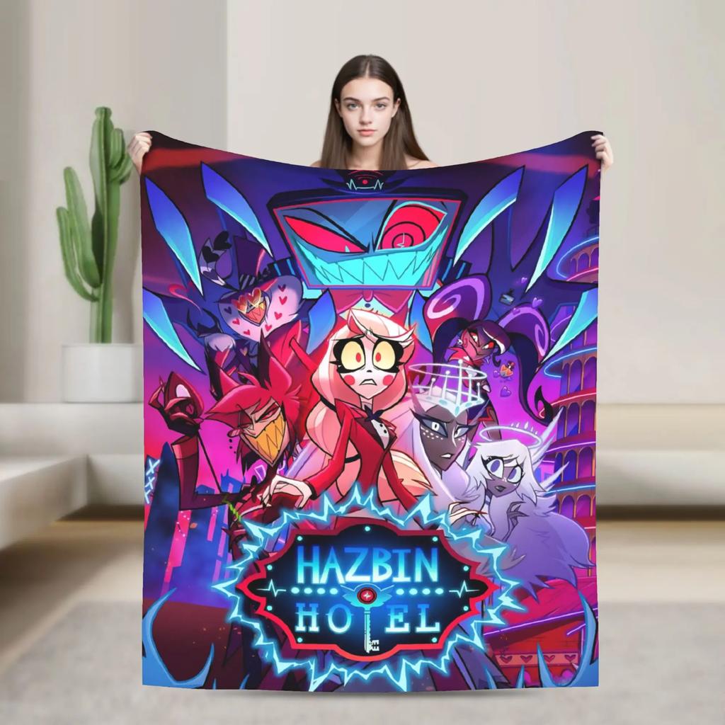 Warm Blanket Picnic Alastor Game VOX H-Hazbin Hotel Throw Blanket Flannel Bedspread For Couch Bed Fluffy Sofa Bed Cover