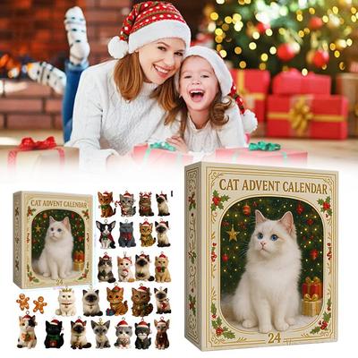Cat Christmas Calendar Countdown 2D Acrylic Cute Cat Calendar with 24 Boxes Artistic Holiday Ornament for Women Men Boys Girls