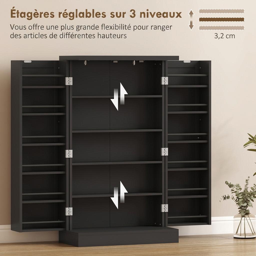 Kitchen Buffet Cabinet, 2 Doors, 12 Racks, 5 Compartments, Adjustable Shelves, Black