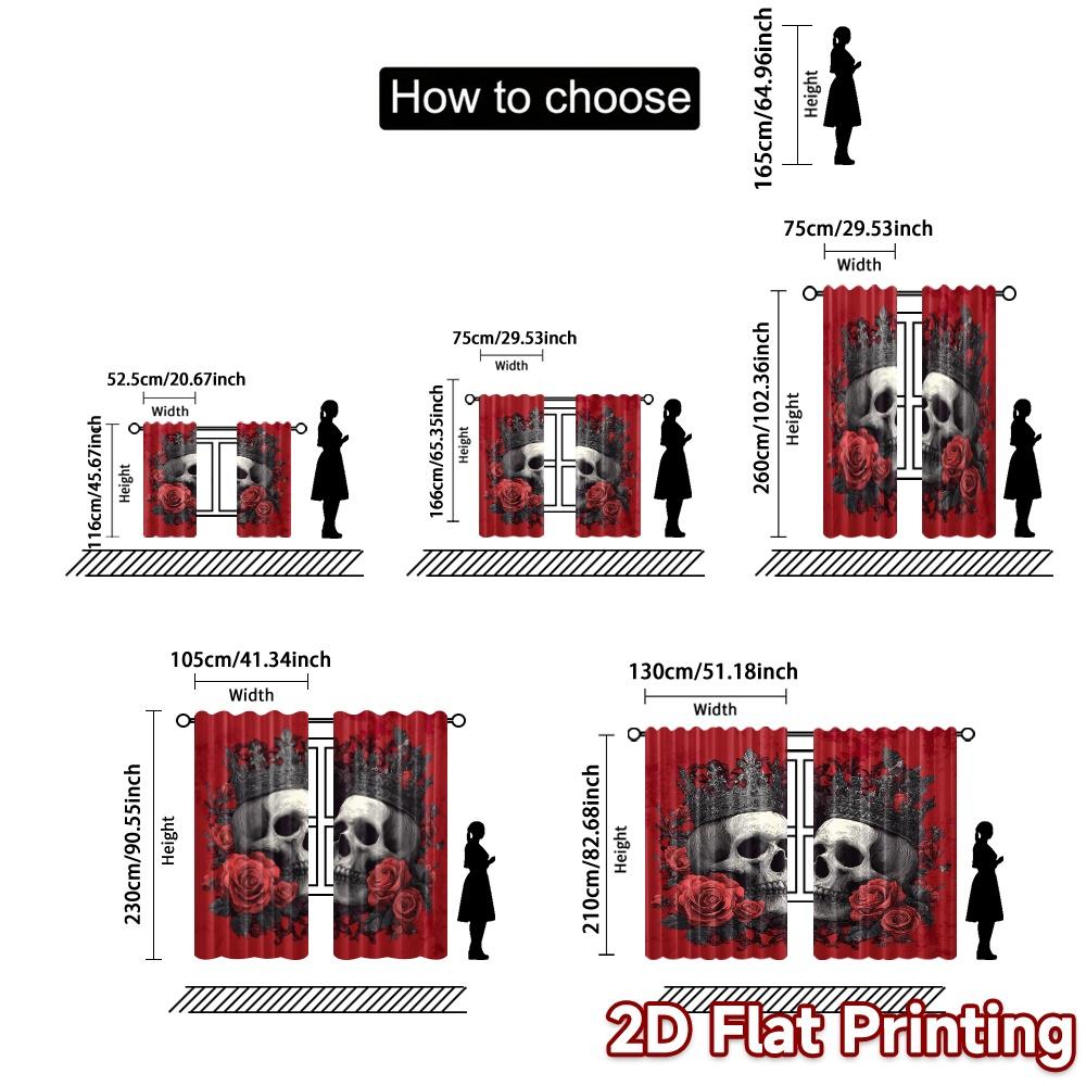 Set Of 2 Modern Flat Printing Curtains Without Rod Royal Roses Minimalist Polyester Gifts Use Curtain