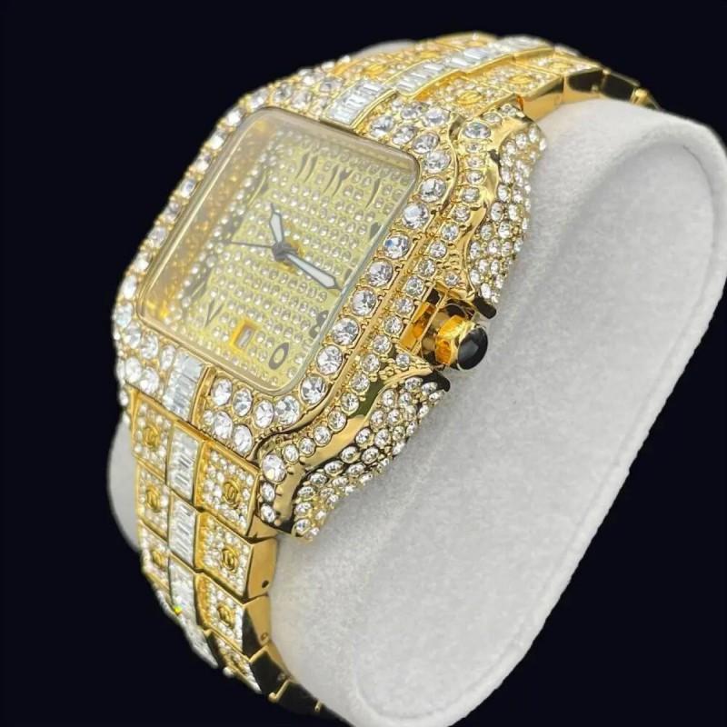 Hip Hop Square Quartz Watch Men Full Arabic Scale Fashion Wristwatch